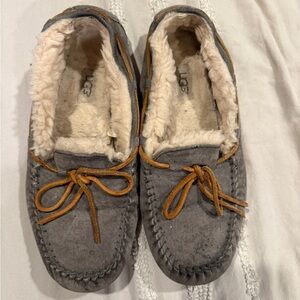 UGG Gray Moccasin Slippers with Sherpa Lining